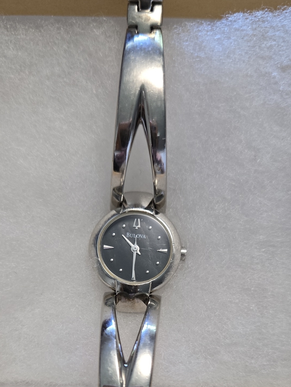 Bulova Silver Bracelet Watch with Black Dial